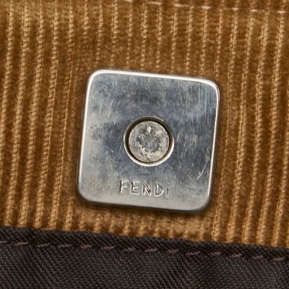 FENDI Handbag Tote Bag 26693 Brown Khaki Corduroy Leather Women's - Picture 7 of 12